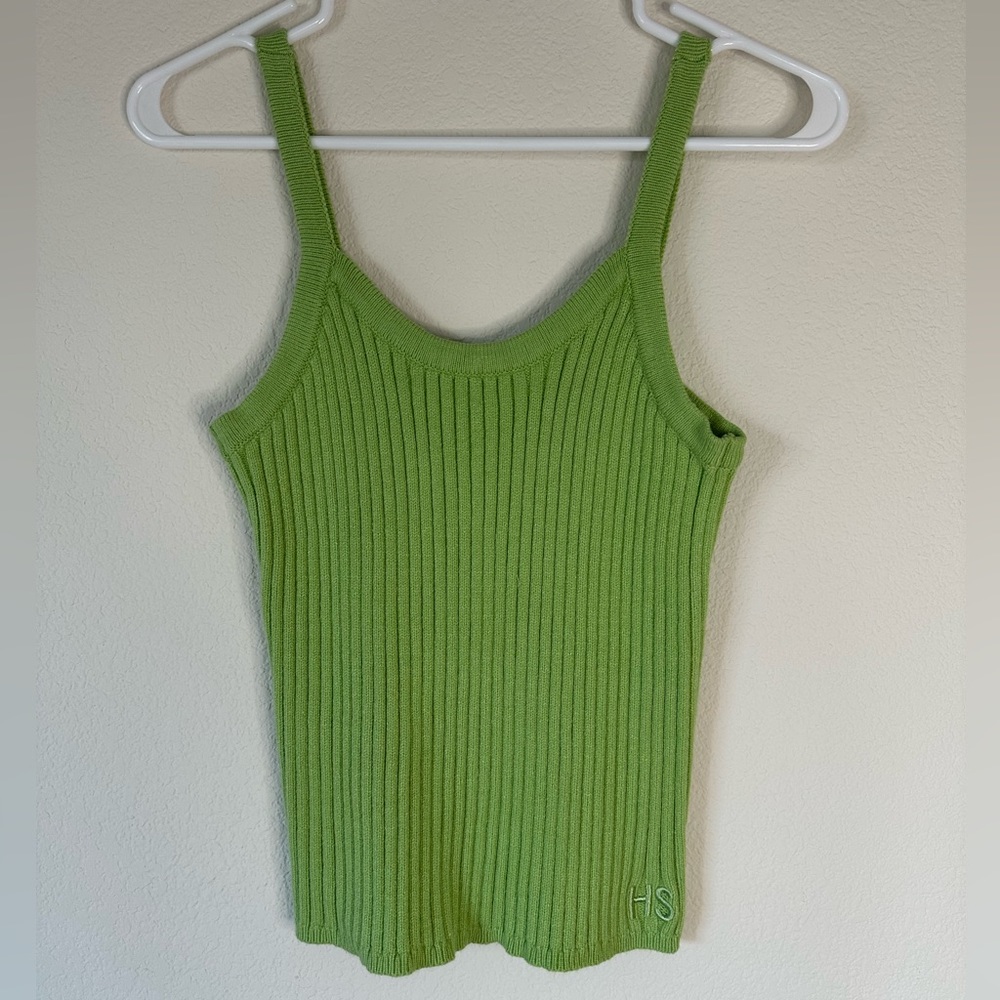 House of Sunny Green Sweater Tank Top with Cut Out Back